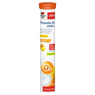 Abbildung der Produktverpackung Doppelherz aktiv Vitamin D3 2000 I.E. Brausetabletten Frontansicht